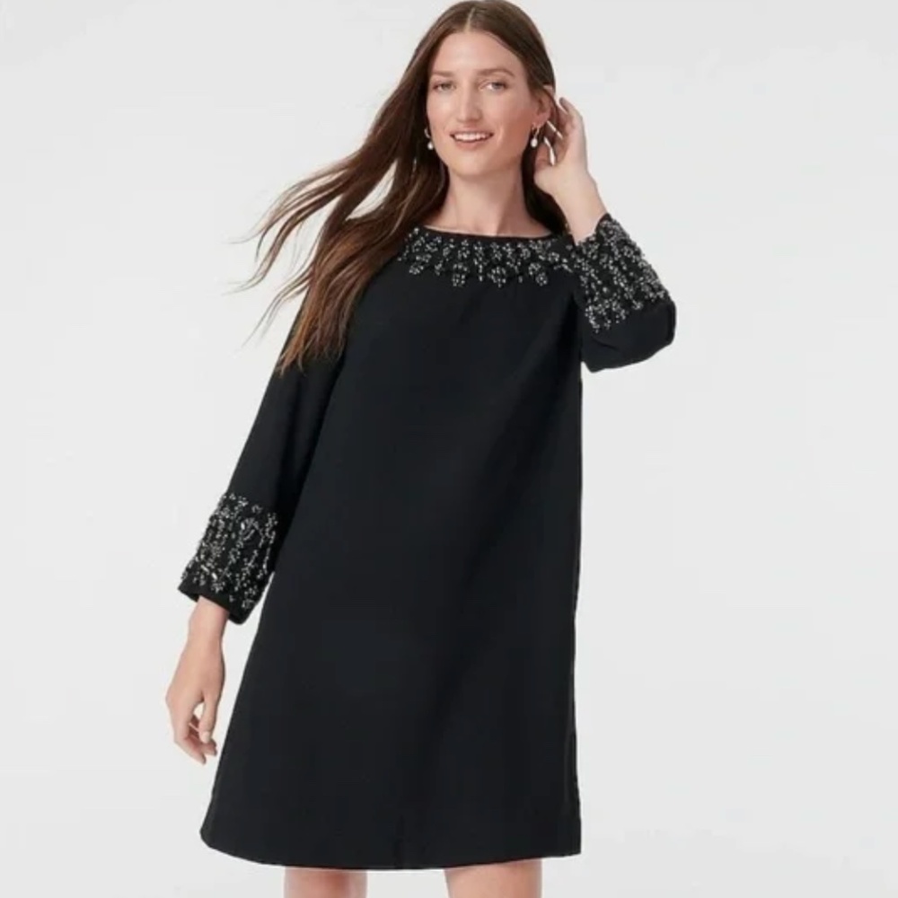 JCREW NWT Navy Black Long Sleeve Dress with Jewels
